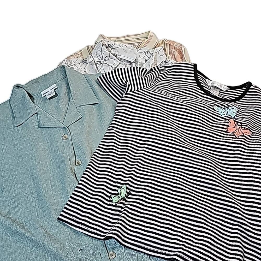 Bundle of 4 Alfred Dunner Womens Assorted Sizes Pullover and Button up Tops